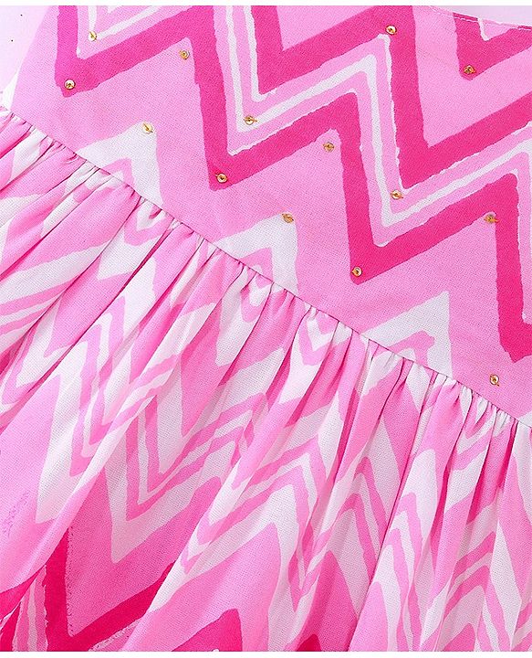 Babyhug Cotton Woven Sleeveless Ethnic Dress Chevron Printed -  Pink