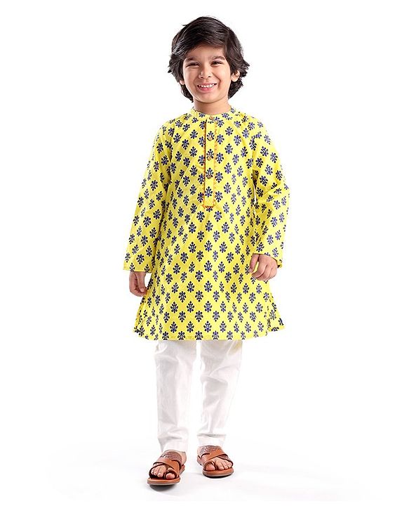 Babyhug 100% Cambric Full Sleeve Printed Kurta With Pyjama Set-Yellow