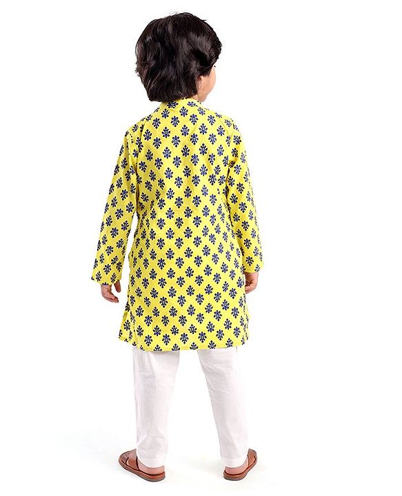 Babyhug 100% Cambric Full Sleeve Printed Kurta With Pyjama Set-Yellow