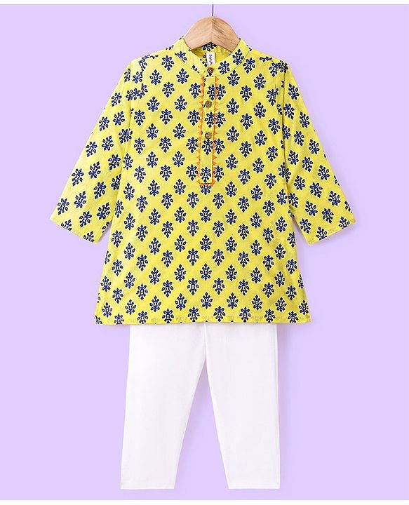Babyhug 100% Cambric Full Sleeve Printed Kurta With Pyjama Set-Yellow