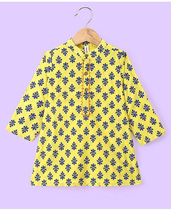 Babyhug 100% Cambric Full Sleeve Printed Kurta With Pyjama Set-Yellow