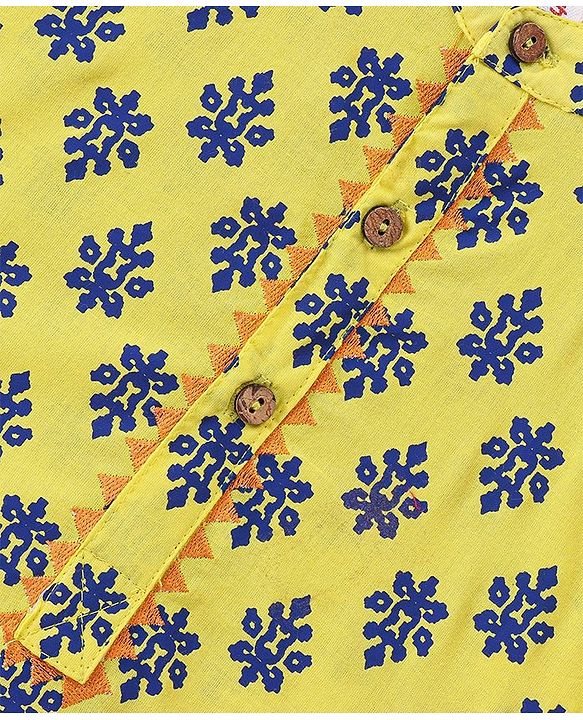 Babyhug 100% Cambric Full Sleeve Printed Kurta With Pyjama Set-Yellow