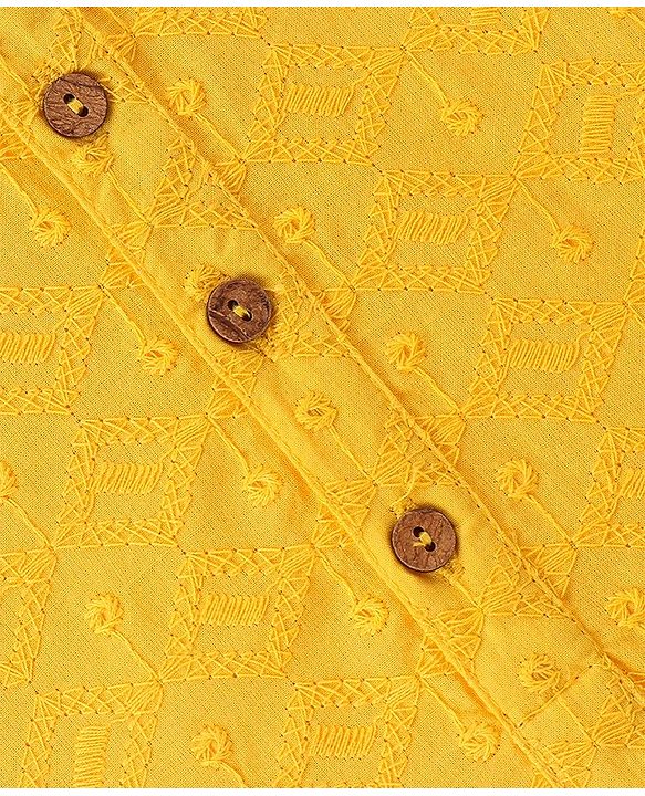Babyhug 100%  Cotton Full Sleeves Schiffly Kurta Pyjama Set - Yellow