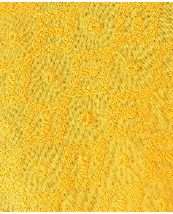Babyhug 100%  Cotton Full Sleeves Schiffly Kurta Pyjama Set - Yellow