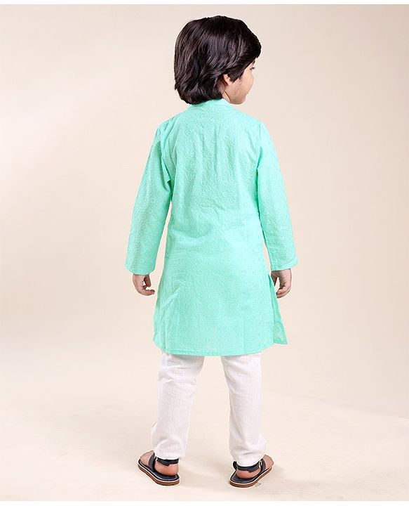 Babyhug Three Full Schiffly Embroidered Kurta With Pyjama Set-Aqua