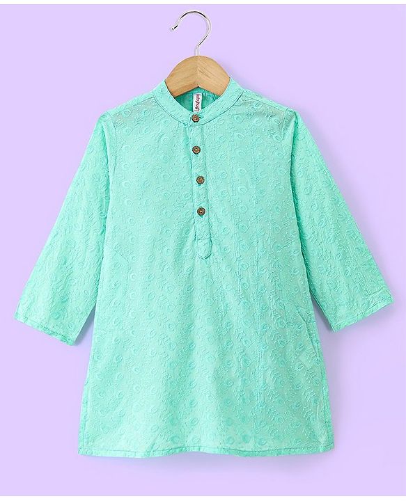 Babyhug Three Full Schiffly Embroidered Kurta With Pyjama Set-Aqua