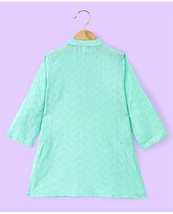 Babyhug Three Full Schiffly Embroidered Kurta With Pyjama Set-Aqua