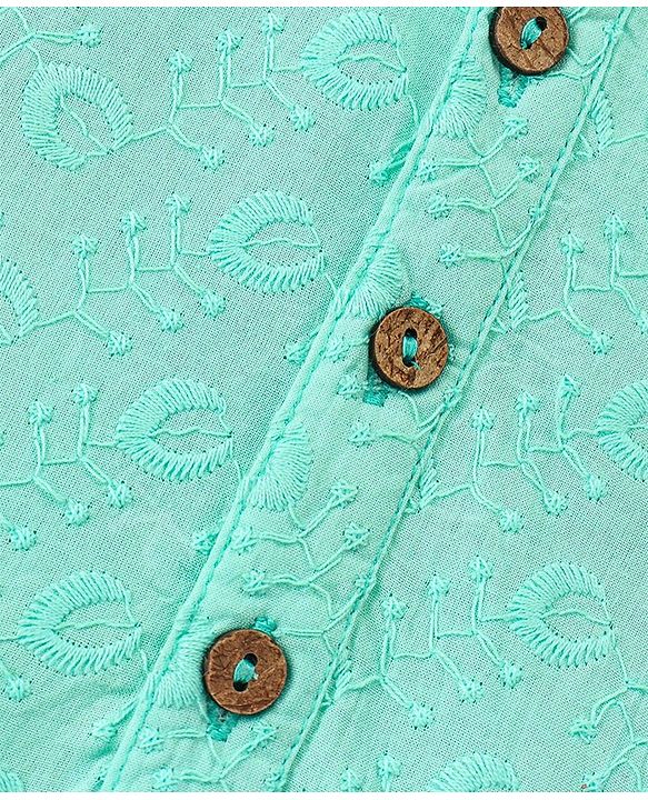 Babyhug Three Full Schiffly Embroidered Kurta With Pyjama Set-Aqua