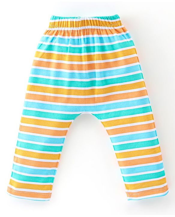 Babyhug Cotton Knit Full Length Striped & Dino Printed Diaper Pants Pack of 3 - Multicolour