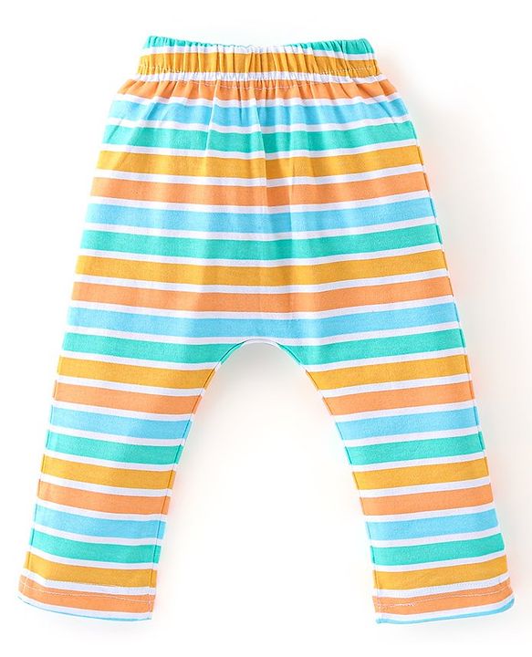 Babyhug Cotton Knit Full Length Striped & Dino Printed Diaper Pants Pack of 3 - Multicolour