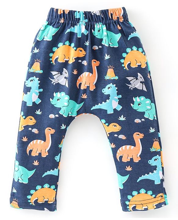 Babyhug Cotton Knit Full Length Striped & Dino Printed Diaper Pants Pack of 3 - Multicolour