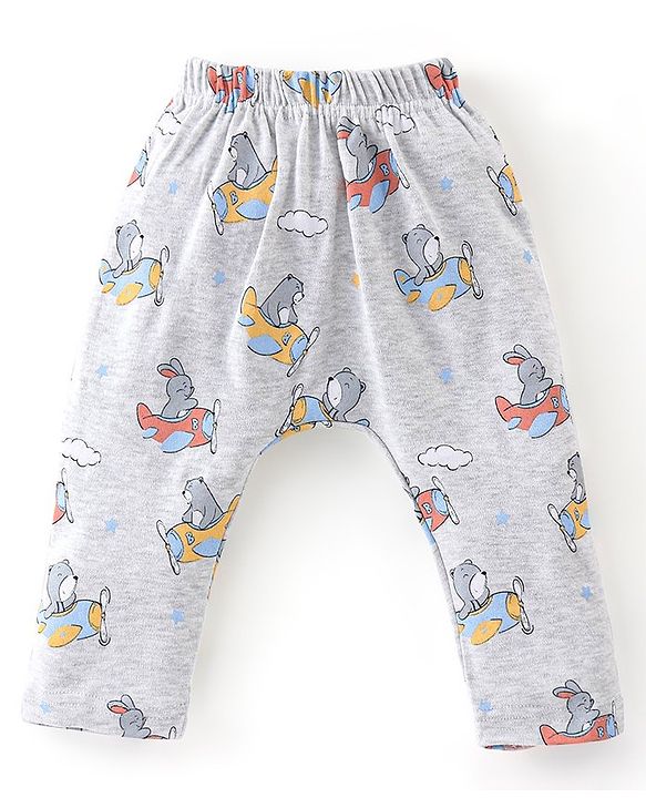 Babyhug Cotton Knit Full Length Striped & Bear Printed Diaper Pants Pack of 3 - Multicolour