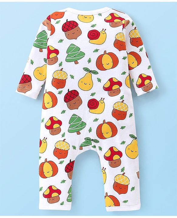 Babyhug 100% Cotton Knit Romper Fruits Print - White