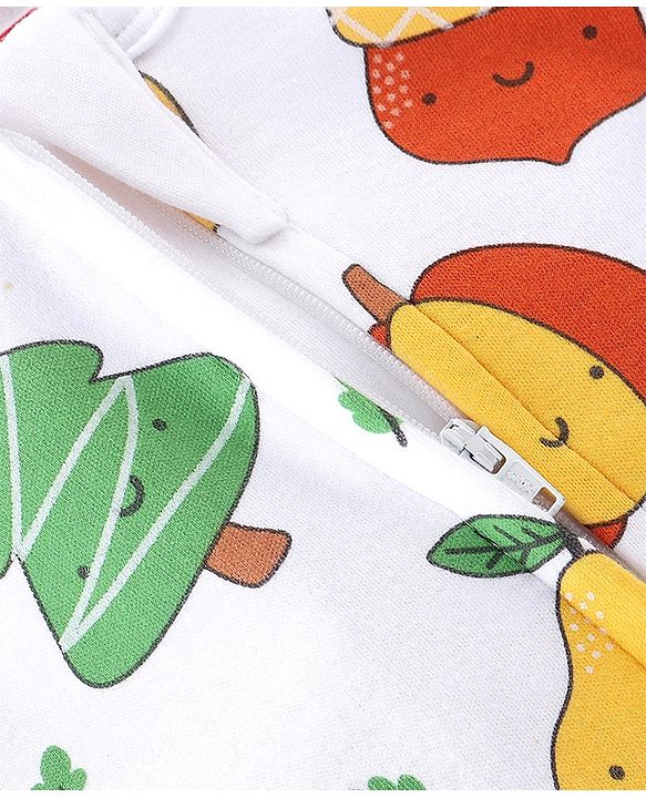 Babyhug 100% Cotton Knit Romper Fruits Print - White