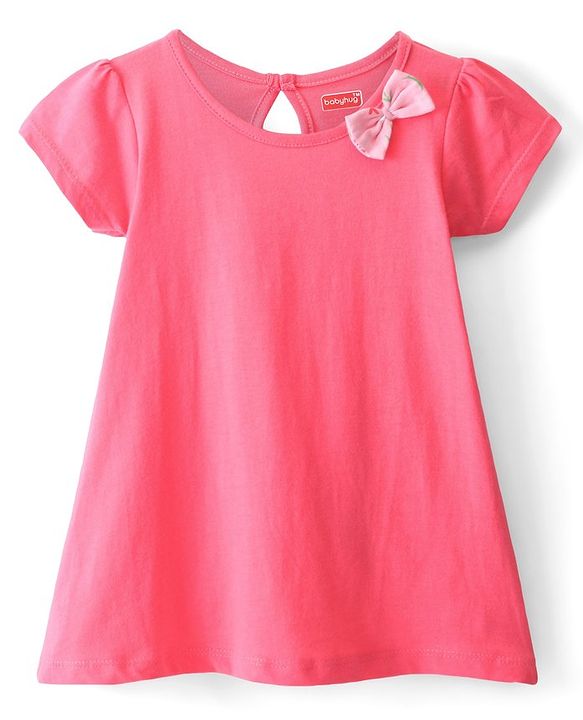 Babyhug 100% Cotton Knit Half Sleeves Frock Floral Print Pack of 2 - Pink