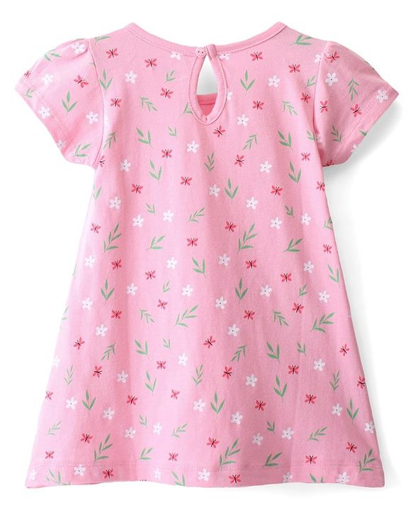 Babyhug 100% Cotton Knit Half Sleeves Frock Floral Print Pack of 2 - Pink