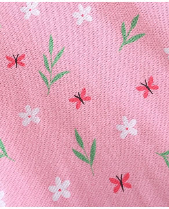 Babyhug 100% Cotton Knit Half Sleeves Frock Floral Print Pack of 2 - Pink