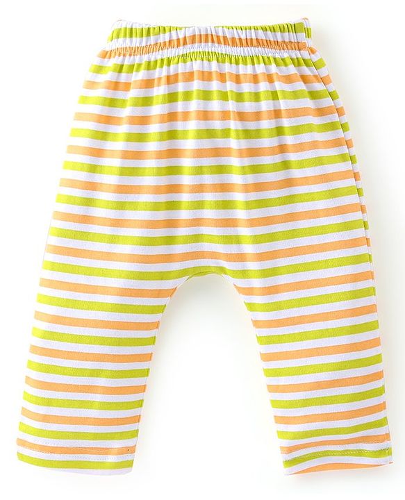 Babyhug Cotton Knit Full Length Diaper Pants Striped & Astronaut Print Pack Of 3 - Multicolour