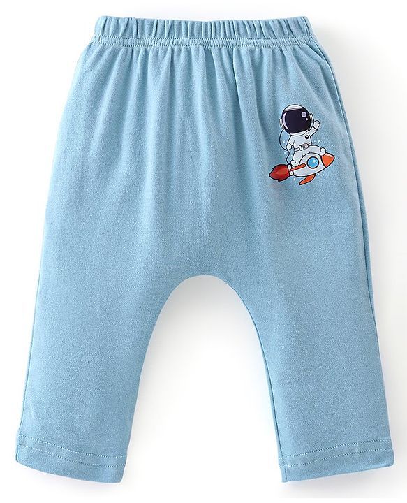 Babyhug Cotton Knit Full Length Diaper Pants Striped & Astronaut Print Pack Of 3 - Multicolour