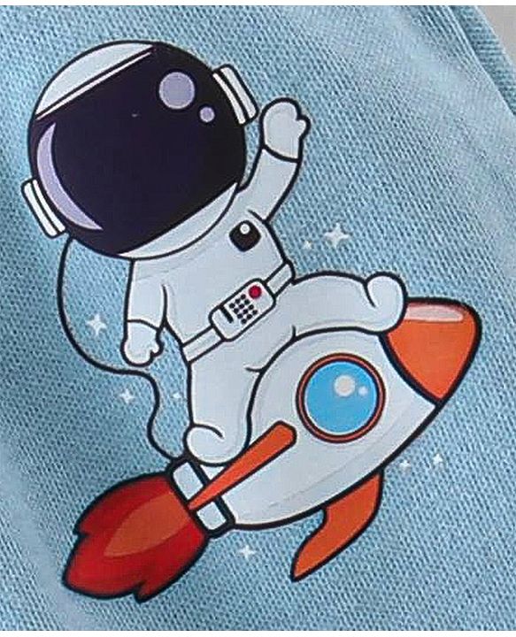 Babyhug Cotton Knit Full Length Diaper Pants Striped & Astronaut Print Pack Of 3 - Multicolour