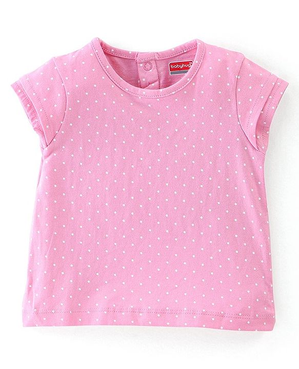 Babyhug 100% Cotton Knit Half Sleeves T-Shirt & Dungaree With Floral Embroidery - Pink & Navy Blue