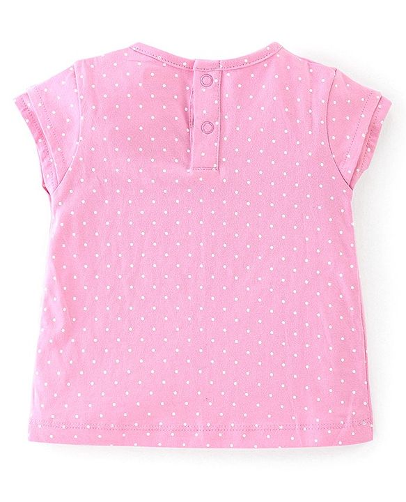 Babyhug 100% Cotton Knit Half Sleeves T-Shirt & Dungaree With Floral Embroidery - Pink & Navy Blue
