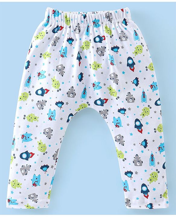 Babyhug Cotton Knit Full Length Robo & Stars Printed Diaper Pants Pack of 3 - Multicolour