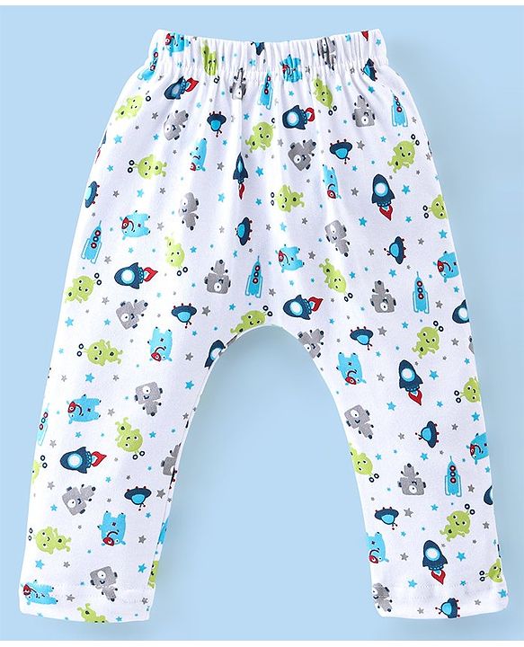 Babyhug Cotton Knit Full Length Robo & Stars Printed Diaper Pants Pack of 3 - Multicolour