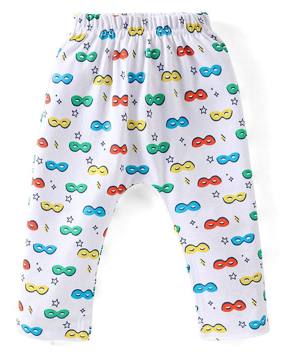 Babyhug Cotton Knit Full Length Diaper Pants Striped Pack Of 3 - Multicolour