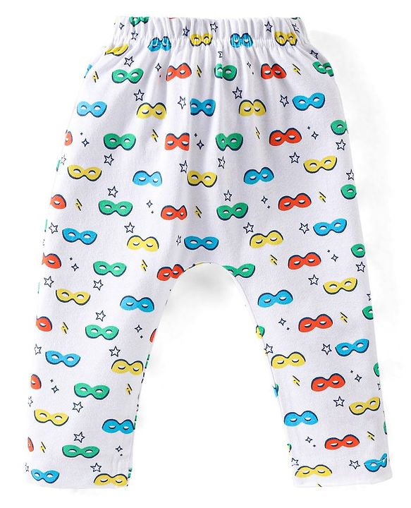 Babyhug Cotton Knit Full Length Diaper Pants Striped Pack Of 3 - Multicolour