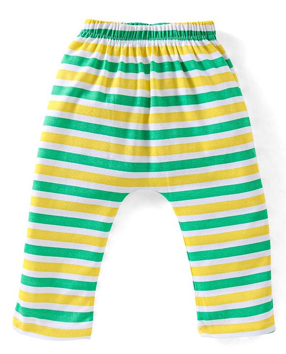 Babyhug Cotton Knit Full Length Diaper Pants Striped Pack Of 3 - Multicolour