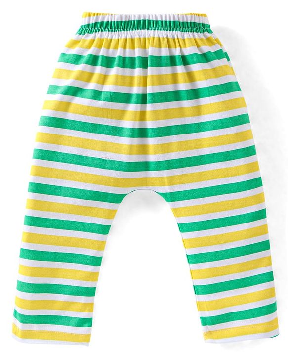 Babyhug Cotton Knit Full Length Diaper Pants Striped Pack Of 3 - Multicolour