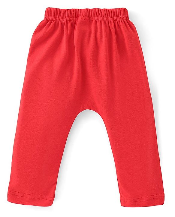 Babyhug Cotton Knit Full Length Diaper Pants Striped & Car Print Pack Of 3 - Red & White