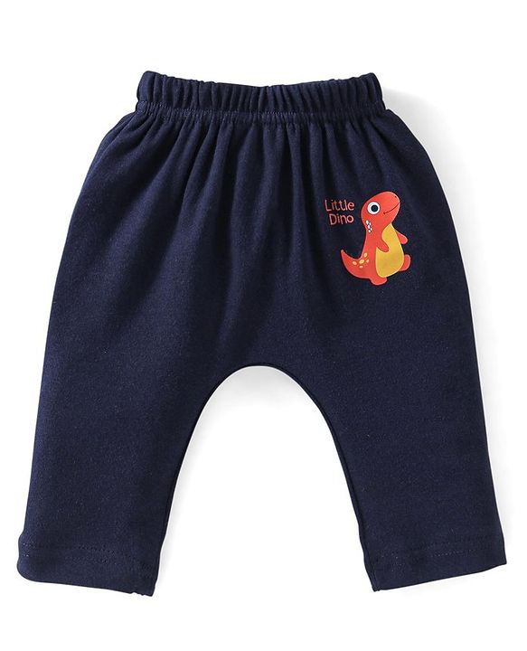 Babyhug Cotton Knit Full Length Diaper Pants Striped & Dino Print Pack Of 3 - Blue & Orange