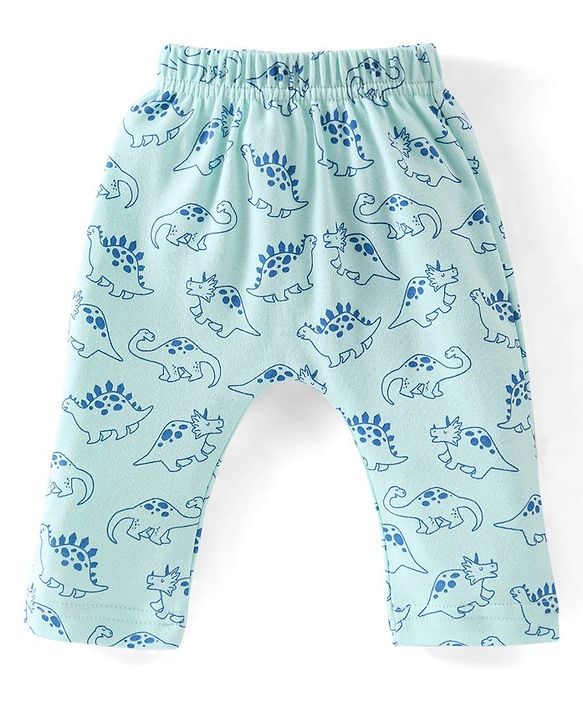 Babyhug Cotton Knit Full Length Diaper Pants Striped & Dino Print Pack Of 3 - Blue & Orange