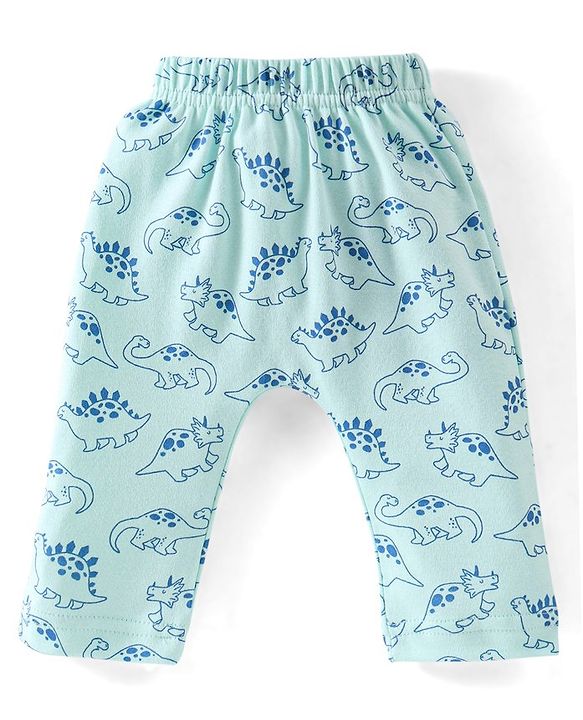 Babyhug Cotton Knit Full Length Diaper Pants Striped & Dino Print Pack Of 3 - Blue & Orange