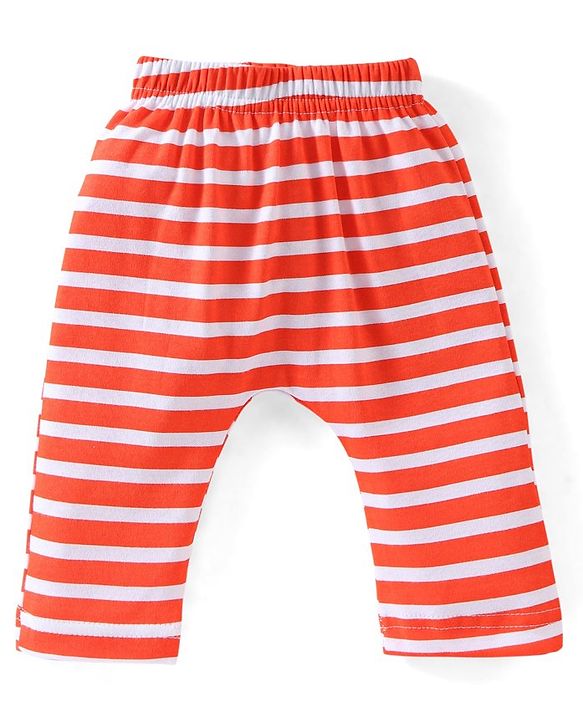 Babyhug Cotton Knit Full Length Diaper Pants Striped & Dino Print Pack Of 3 - Blue & Orange