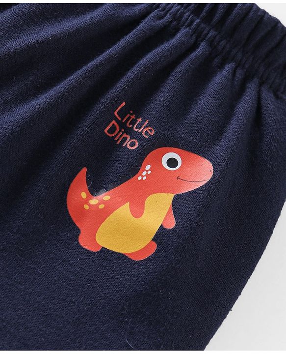 Babyhug Cotton Knit Full Length Diaper Pants Striped & Dino Print Pack Of 3 - Blue & Orange