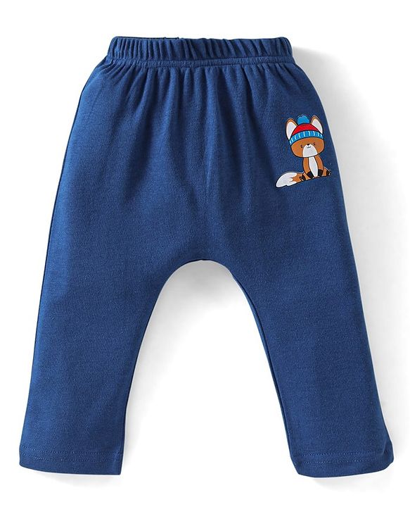 Babyhug Cotton Full Length Diaper Pants Striped & Teddy Print Pack Of 3 - White & Blue