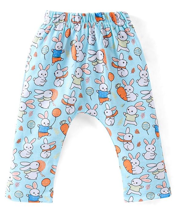 Babyhug Cotton Knit Full Length Diaper Pants Striped & Bunny Print Pack Of 3 - Multicfolour