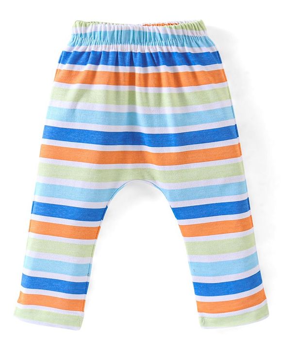 Babyhug Cotton Knit Full Length Diaper Pants Striped & Bunny Print Pack Of 3 - Multicfolour
