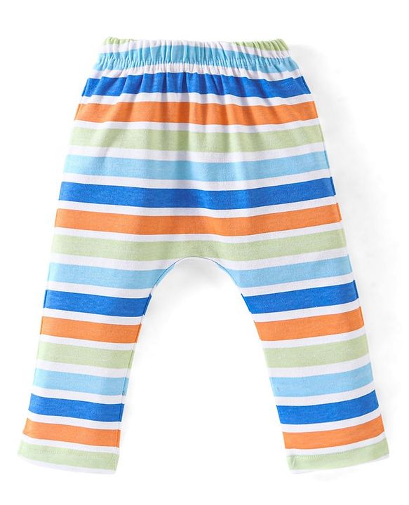 Babyhug Cotton Knit Full Length Diaper Pants Striped & Bunny Print Pack Of 3 - Multicfolour