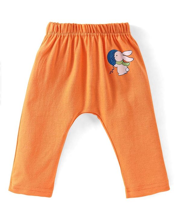 Babyhug Cotton Knit Full Length Diaper Pants Striped & Bunny Print Pack Of 3 - Multicfolour