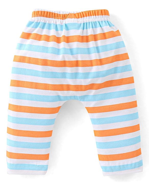 Babyhug Cotton Knit Diaper Pant Stripes & Soccer Ball Print Pack of 3 - Orange & Blue
