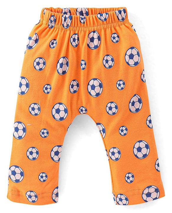 Babyhug Cotton Knit Diaper Pant Stripes & Soccer Ball Print Pack of 3 - Orange & Blue