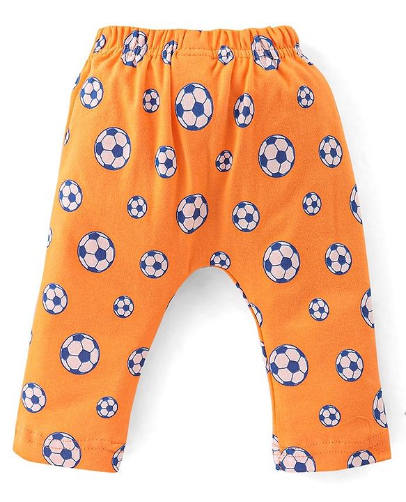 Babyhug Cotton Knit Diaper Pant Stripes & Soccer Ball Print Pack of 3 - Orange & Blue