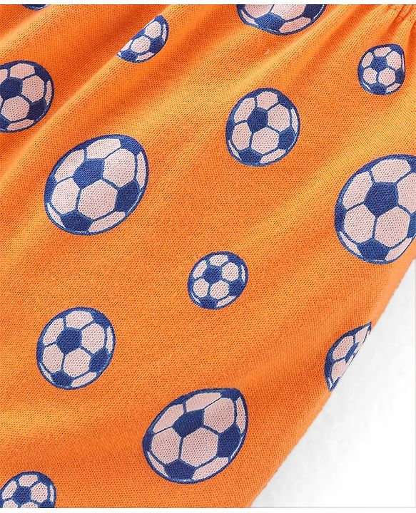 Babyhug Cotton Knit Diaper Pant Stripes & Soccer Ball Print Pack of 3 - Orange & Blue