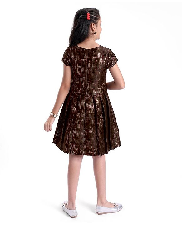 Pine Kids Half Sleeves Jacquard Knee Length Party Wear Dress- Black