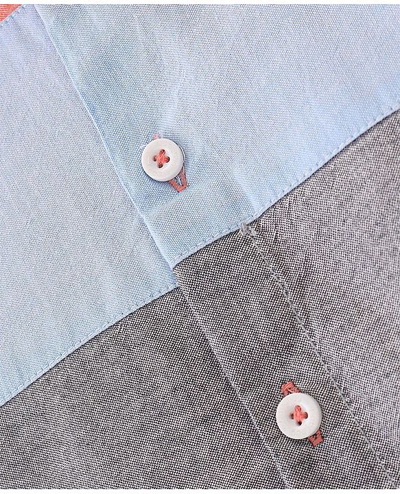 Babyhug Cotton Woven Full Sleeves Shirt Cut & Sew -Pink Blue & Grey