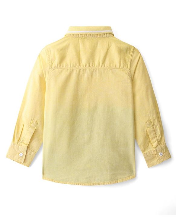 Babyhug Cotton Woven Full Sleeves Regular Rib Collar Text Printed Cut & Sew Shirt - Yellow & Blue